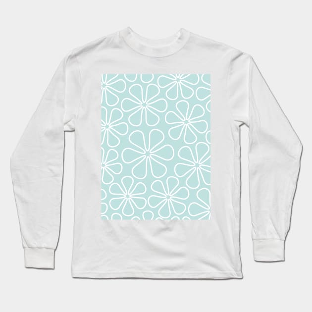 Abstract Flowers White on Duck Egg Blue Long Sleeve T-Shirt by NataliePaskell